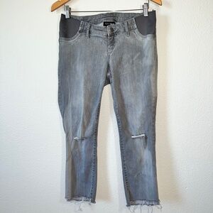 Indigo Blue Gray Denim Raw Hem Low Rise Under Belly Maternity Jeans Size Small